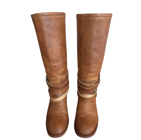 Freebird Drove Tan Distressed Leather Strappy Cowboy Boots Size 6 - Picture 9 of 17